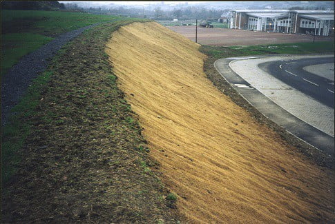 Coir mesh erosion control matting bank
